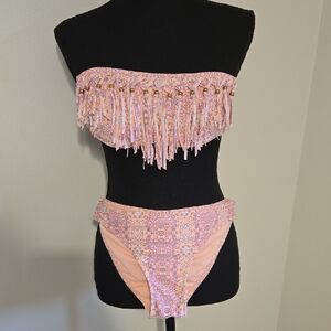 New W/out Tags Light Pink Fringe Bikini Set